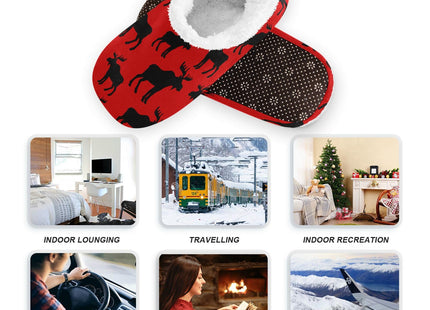 Umidedor Winter Deer Moose Red House Slippers Fuzzy Memory Foam Soft Slipper Socks for Woman Men, M