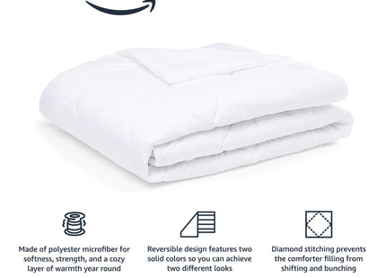 Amazon Basics Reversible Lightweight Microfiber All Season Comforter Blanket, Twin/Twin XL, White