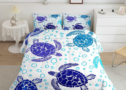 Erosebridal Sea Turtle Down Comforter Twin Size, Kids Bohemian Tortoise Comforter Set, Ocean Life Blue Sea Duvet Insert Underwater Word Bedding for Children Boys Girls Teens Bedroom