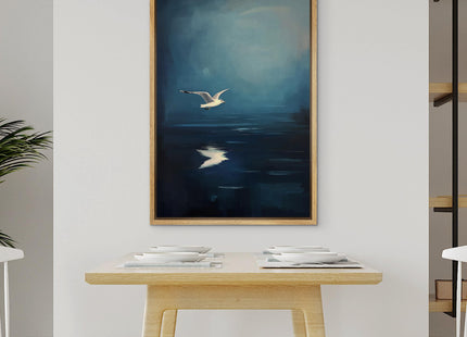 wall26 Framed Canvas Print Wall Art Seagull Over Water Blue Ocean Reflection Coastal Style Bird Illustrations Modern Art Decorative Zen Rustic Calm for Living Room, Bedroom, Office - 24"x36" Natural