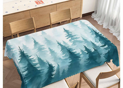 Beabes Foggy Forest Rectangle Tablecloth 52x70 Inch Pine Tree Forest Blue Dining Table Cloth Table Cover for Home Kitchen Restaurant Party Buffet Picnic, 4-6 Seats