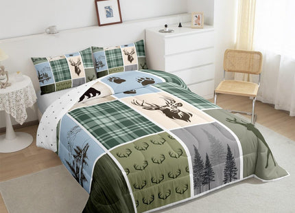 Feelyou Rustic Cabin Deer Bedding Set Twin Size Kids Hunting Country Farmhouse Comforter Cover for Boys Girls Teens Wild Animal Duvet Cover Deep Green Quilt Set Breathable Soft Lightweight Microfiber