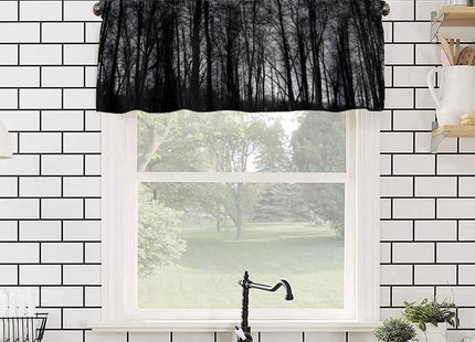 SHElifestyle Gothic Black Forest Window Valance Curtain, Gloomy Dark Forest Foggy Mysterious Pine Black Tree Forest Valance for Farmhouse Bedroom Living Room Kitchen 54x18inch