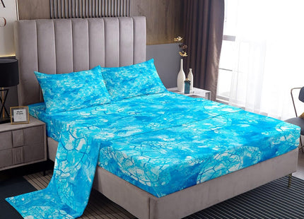 Sea Turtle Bed Sheet Set Queen Size,Boho Tie Dye Blue Sheets Sets Adults Bedroom Decor,Ocean Animal Abstract Sketch Decorative Kids Bedding Set with Flat,Fitted Sheet,2 Pillow Cases