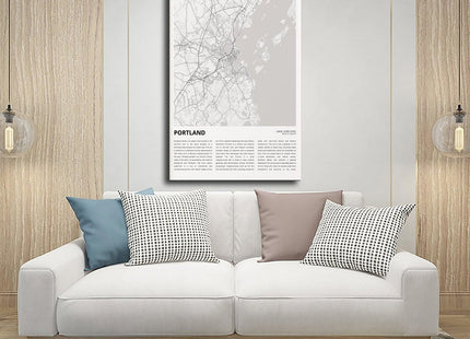 ghNDJdk Portland Map, Travel Maine, Housewarming Gift Canvas Poster Bedroom Sports Landscape Office Room Decor Gift StyleFrame 12x18inch