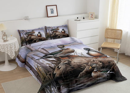 Feelyou Duck Hunting Comforter Set for Girls Boys Children Mallard Ducks Comforter Hunting and Fishing Bedding Set Lodge Cabin Farmhouse Duvet Set Queen Size Durable Quilt Set 3Pcs