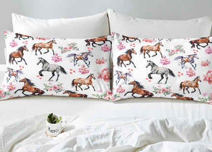 Erosebridal Horse Bed Sheets Set for Girls - Pink Horse Rose Sheet Set Full - Farmhouse Sheets for Cabin Lodge - Western Cowboy Cowgirl Flat Fitted Sheet with 2 Pillowcases Deep Pockets