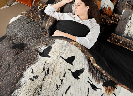 Erosebridal Western Bed in a Bag King Size Comforter Set 7 Pieces | Rustic Farmhouse Bedding Sets Cowhide Print Mallard Duck Comforter and Sheet Set, Farm Animals Country Cabin Bed Sets