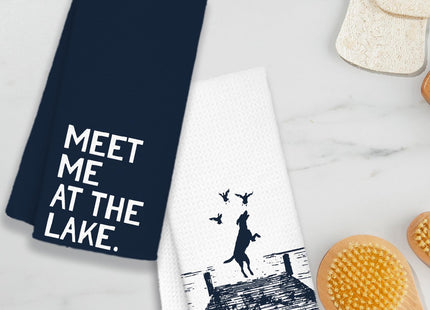 AQYIP Lake Lover Gifts Kitchen Towels, Navy Blue Coastal Beach Dish Tea Towels for Kitchen, Lake Life House Gifts for Women Decorative Hand Towels for Bathroom, 16x24 Inch Set of 2