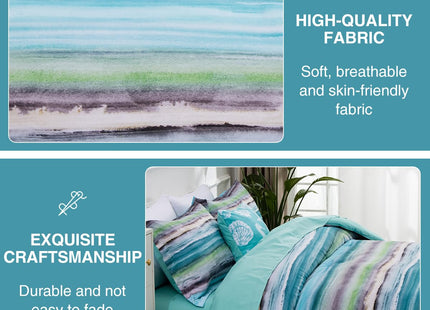 Holawakaka Beach Stripe Bedding Sets 6 Pieces, Aqua Coastal Striped Comforter Set King Size All Season Geometric Bed Set, Nautical Bed in a Bag with Comforter, Sheets and Shams