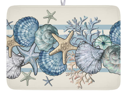 MiaoSi Nautical Coastal Dish Drying Mat for Kitchen Counter Summer Beach Seashell Starfish Microfiber Dish Drainer Mat Ocean Blue Pattern Absorbent Washable Drying Pad Extra Large 18"x24"