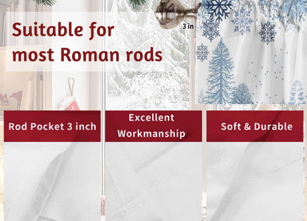Christmas Curtain Valance for Windows Blue Snowflake Winter White Rod Pocket Valance Window Treatments Reindeer Elk Forest Short Curtains for Kitchen Windows Bathroom Bedroom 42x12in