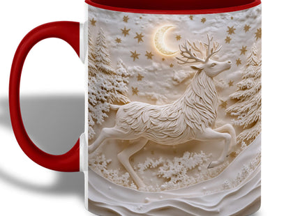 Elegant Reindeer Mug - Winter Moon and Forest Scene - Unique Christmas Ceramic Coffee Cup Gift Idea, 11oz Red