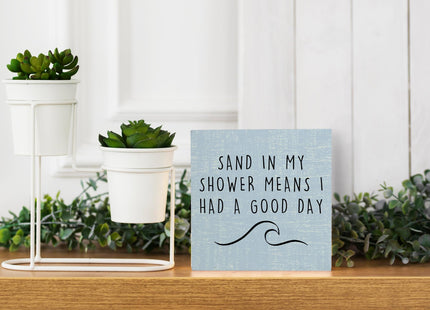 Qvapt Beach Wooden Sign,Coastal Bathroom Signs,Beach Theme Bathroom Decor,Sand in My Shower Means I Had a Great Day Wood Box Sign,Coastal Easter Decor for Home House Table Desk Shelf