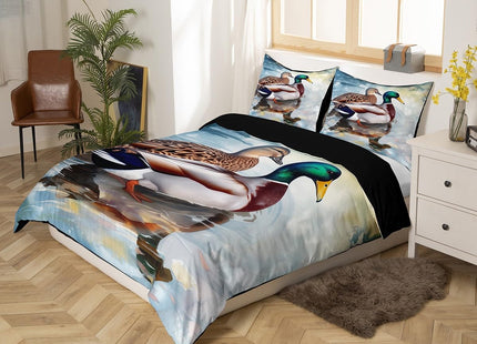 Erosebridal Mallard Duck Comforter Cover Full Size Duck Hunting Bed Set, Wild Animal Duvet Cover Rustic Farmhouse Lodge Cabin Bedding Set, Watercolor Oil Painting Art Bedspread Cover 3-Piece