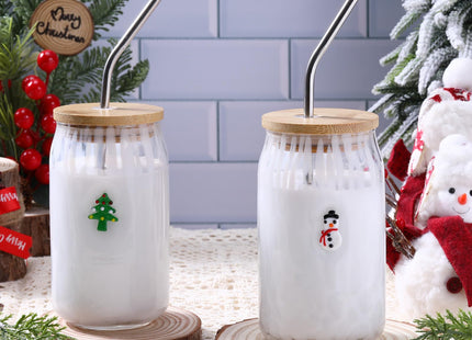 Honeydak 2 Pcs Christmas Icon Glass Tumbler, Christmas Tree & Snowman