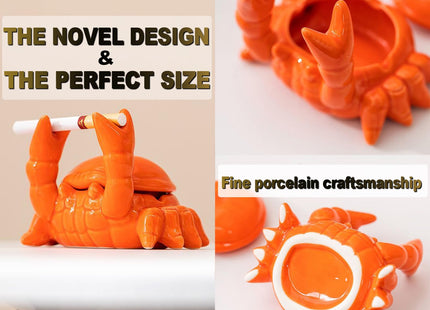 Cute Ashtray With Lid, Ceramic Crab Cigar Cigarettes Ash Tray, Windproof Tabletop Ashtrays Outdoor, Smoking Holder Smokeless Indoor, Funny Decor for Home Office Patio(Black)