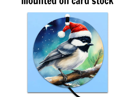 Chickadee Christmas Ornament - Santa Hat Northern Lights - 2026 Bird Decor