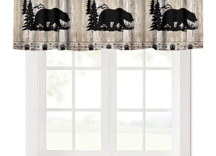 Djaby Bear Valance Curtains, Wild Animals Rustic Cabin Forest Bear Print Wooden Board Small Valance Curtains for Bedroom Living Room 54x18inch