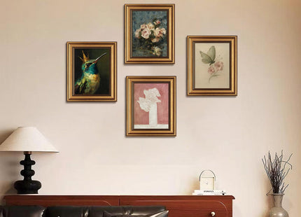 Whimsical Hummingbird Gold Framed Canvas Wall Art 8x10