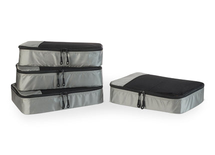 Amazon Essentials 4-Piece Packing Cubes Travel Accessories Set, Space-Saving Luggage Organizer with Double Zipper, Mesh Top Panel, Medium, Gray (Previously Amazon Basics)