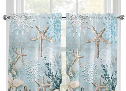 Teal Ocean Coastal Kitchen Curtains 54 Inches length, Summer Beach Window Treatment Curtain Drapes, Nautical Coral Starfish Thermal Insulated Drapes for Basement Hotel RV, 42"x54", 2 Panels