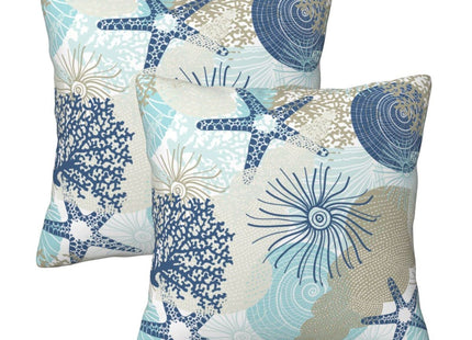 Poream Beach Ocean Starfish Seashell Nautical Coastal Farmhouse Throw Pillow Covers 18x18 Pillow Case Soft Pillowcase Cushion Covers Set of 2 for Sofa Bed Bedroom Car Chair Living Room Home Decor