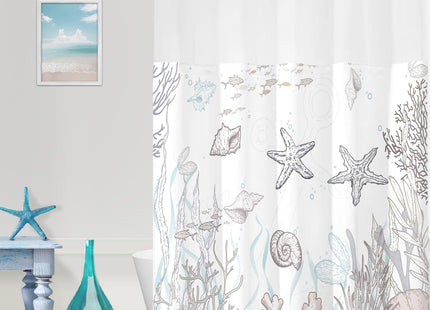 TWLSNCD No Hook Shower Curtain and Liner Set, Beach Coastal Design
