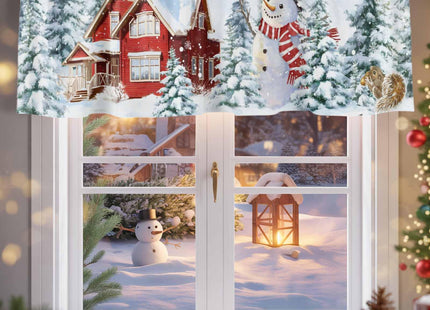 Litter Star Xmas Snowman Kitchen Valance,Farmhouse Window Valances,Winter Snow Short Curtains Window Treatment Rod Pocket Drapes,Pine Tree Valances Curtain for Bedroom 54x18in