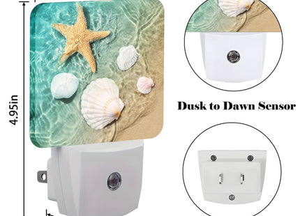 FSHVQKD Starfish and Seashell On Beach Night Light,Plug Into Wall Decor for Stairway,Hallway,Kitchen,Dusk to Dawn Sensor Nightlights for Boys/Girls/Women/Men Room Gifts