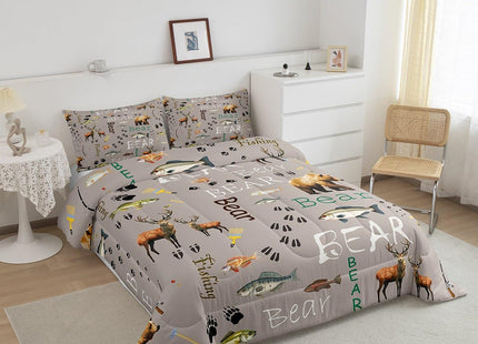 Feelyou Bear Deer Fishing Comforter Set Twin Size Kids Boys Girls Bedding