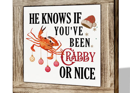 Wooden Crab Sign - Christmas Decor for Home, Funny Quotes for Christmas Day
