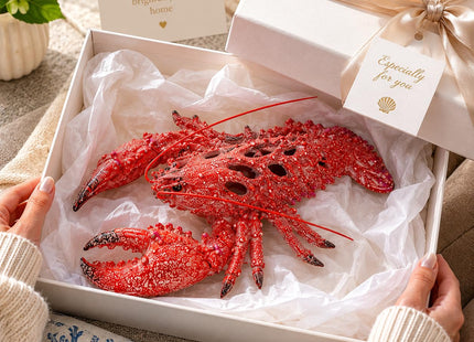 Red Lobster Statue Figurine - Ocean Decor Beach House Accent - Coral Reef Coastal Nautical Tabletop Decor (12.25" x 8.25")