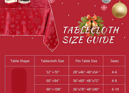 Tegeme Christmas Snowflake Tablecloth Winter Table Decor, Red, 52" X 70"