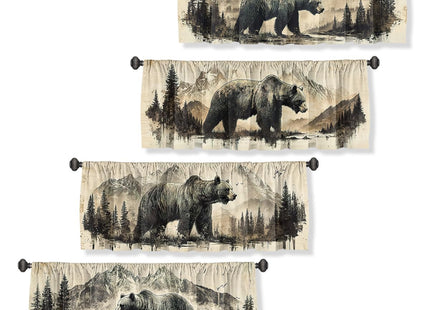 Wssklovj Bear Valance Curtain for Windows 4 Pack Mountain Forest Wood Wildlife Rod Pocket Printed Curtain Valances Short Tier Curtains for Living Room Bathroom Bedroom 54x18 Inch