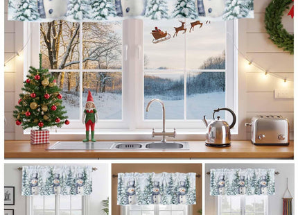 Litter Star Snowman Christmas Window Valance,Winter Snow Scene Valances for Kitchen Windows,Forest Rod Pocket Valance Curtain,Short Curtains Window Treatment for Bedroom Living Room 54x18in