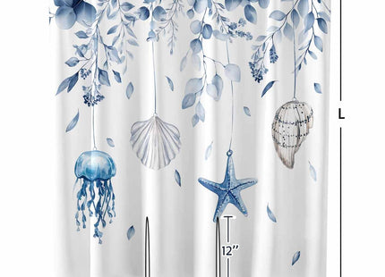 Split Shower Curtain for Transfer Bench, Blue Coastal Waterproof Fabric Shower Curtain, Spring Eucalyptus Leaf Beach Starfish Tub Sliding Transfer Bench Shower Curtains for Bathroom 72'' x 72''