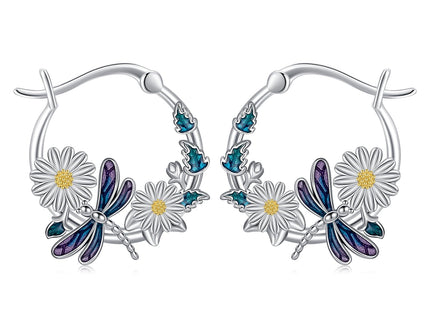 JUSTKIDSTOY Dragonfly Earrings 925 Sterling Silver Daisy Flower Hoop Earrings Jewelry Dragonfly Graduation Gifts for Women Daughter Her
