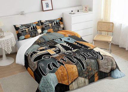 Castle Fairy RV Trailer Decor Twin Comforter Kids,Wild Adventure Camping Sports Duvet/Quilt Set Soft Comforter Bed Collection,Modern Hexagon Lodge Style Bedding Comforter for Boys Girls Bedroom,2 Pcs