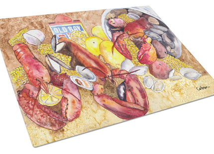 Caroline's Treasures 8719LCB Lobster with Old Bay Glass Cutting Board Large Decorative Tempered Glass Kitchen Cutting and Serving Board Large Size Chopping Board