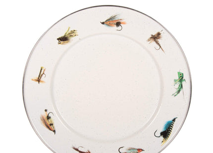 Golden Rabbit Enamelware Dinner Plates, 10.5 inch, Fishing Fly, Set of 4