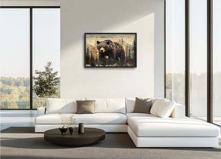 Trulave Framed Large Cabin Bear Wall Art Decor for Living Room 36''x24''