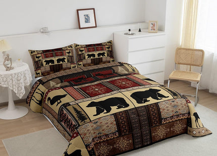 Kids Cabin Bear Comforter Set Wolf Printed Bedding Set for Boys Children