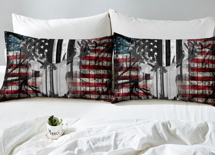 Feelyou American Flag Deer Antlers Bed Sheets Hunting Camping Sheet Set for Kids Boys Girls USA Flag Bed Set Tree Branch Bedding Sheets 1 Sheet Set with 2 Pillowcases Queen Size