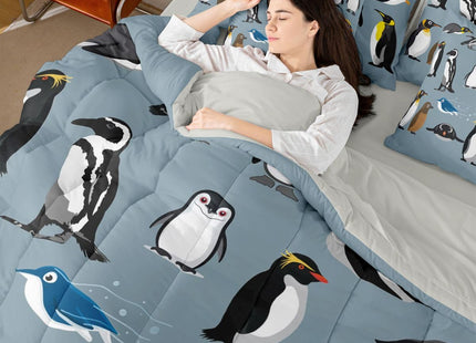 Erosebridal Cartoon Penguin Comforter Set 7 Piece Bed in A Bag Twin