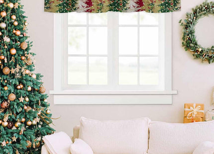Christmas Tree Valance for Windows Pine Tree Curtains Valances Golden Snowflake Valance Window Treatments Red Short Curtains for Kitchen Living Room Bedroom Bathroom Xmas Holiday Decor 60x18 Inch