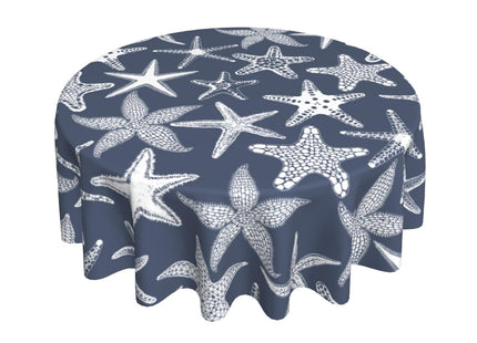 Giwawa 60Inch Navy Blue Starfish Round Tablecloth, Summer Nautical Coastal Decorative Circle Table Cover, Dustproof Washable Table Cloth Polyester for Kitchen Dining Party Picnic Season