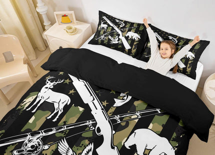 Erosebridal Hunting Duck Bear Deer Bedding Set Fishing Bass Fish Comforter Cover Twin for Boys Men Green Camo American Flag Duvet Cover Camouflage Hunt Flag Bedspread Cover with 1 Pillow Case