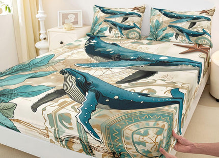 Erosebridal Ocean Whale Sheet Set Kids Boys Girls Nautical Bedding Children Coastal Sea Animal Bed Sheet Set,Soft Home Cozy Microfiber Bed Set-3pcs (1 Fitted +1 Flat+1 Pillowcases),Twin,Teal Brown
