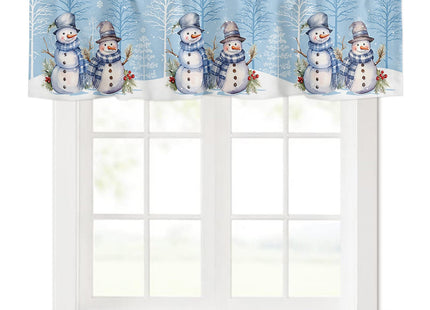 Blue Winter Christmas Curtain Valance for Windows/Living Room/Kitchen/Bathroom/Farmhouse, Holiday Snowman Xmas Pine Tree Snowflake Curtain Short Rod Pocket Tier Curtain Window Treatment Panel 42x12